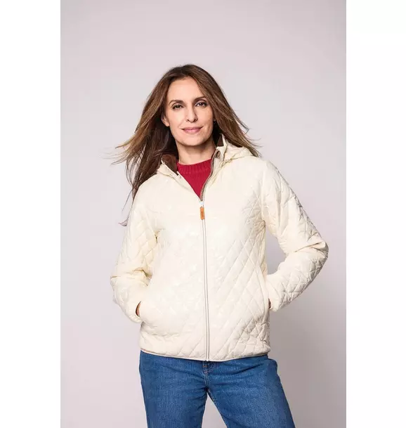 Women's - Shiny Winter White Quilted Puffer Coat