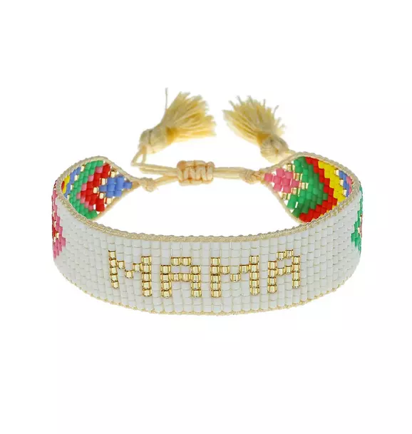 Chevron Rainbow MAMA Beaded Bracelet