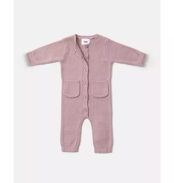 Long Sleeve Ribbed Romper - Ash Rose