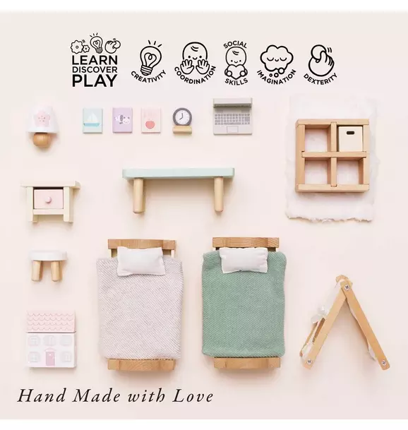 Wooden Dolls House Bedroom Furniture - 24 Piece