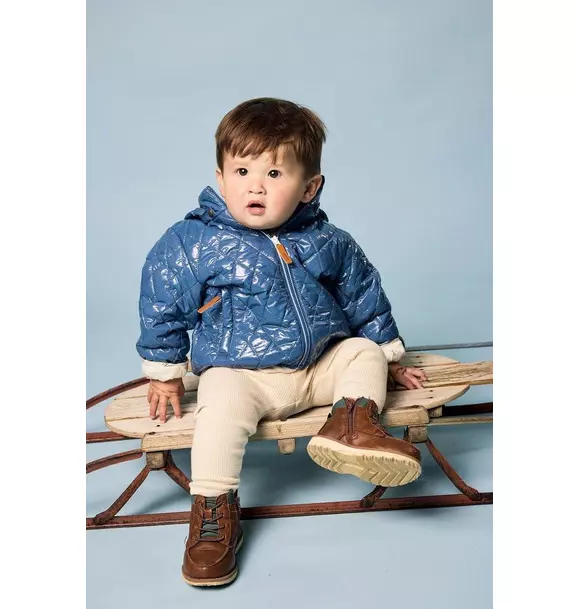 Shiny Mountain Blue Quilted Puffer Coat