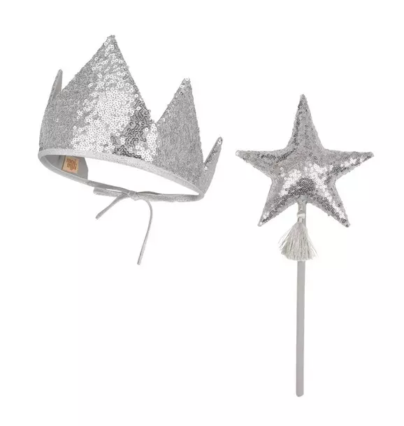 “Silver Sequins” Crown and Wand Magic Set