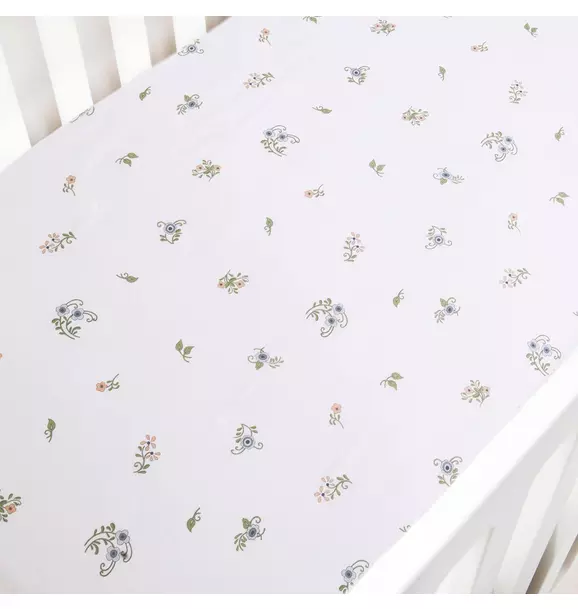 Fleur + Stripe Crib Sheet - Ivory