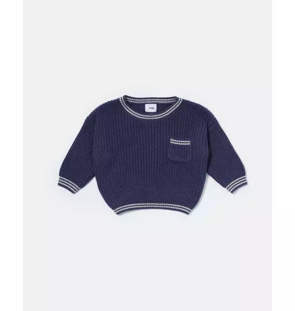 Boxy Sweater Tennis Chunky - Navy/Pearl Grey