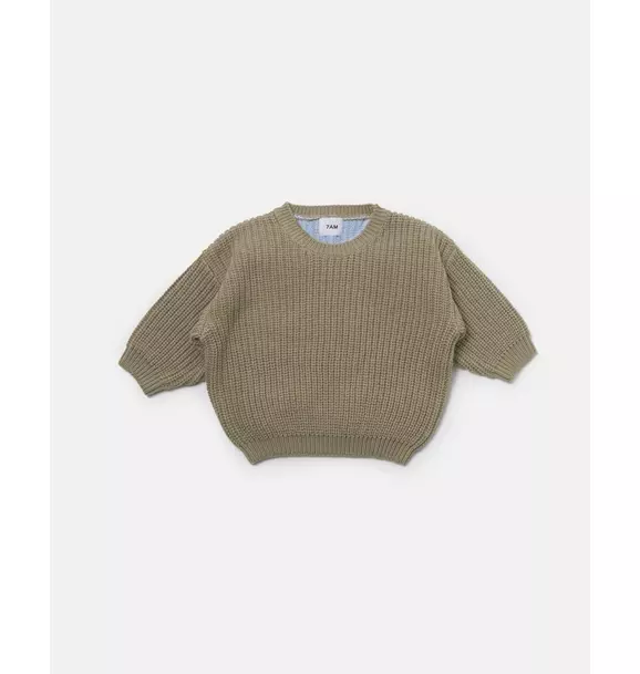 Long Sleeve Sweater Chunky - Olive/Blue