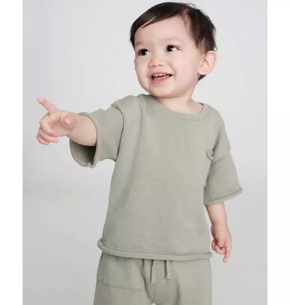 Boxy Cotton Tee Pocket - Sage