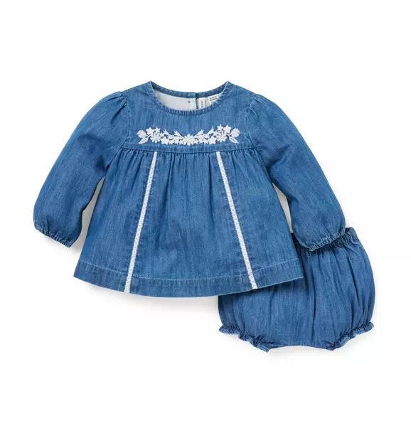The Embroidered Chambray Matching Baby Set