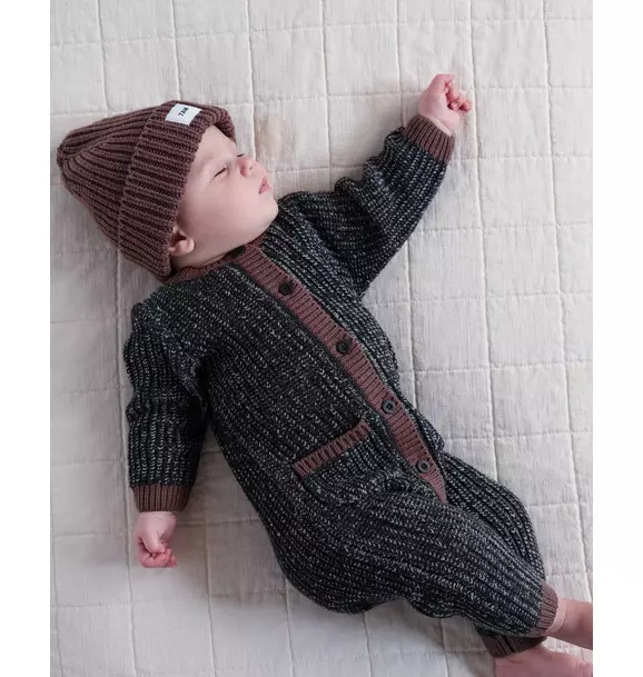 Long Sleeve Chunky Romper - Black Melange/Brown