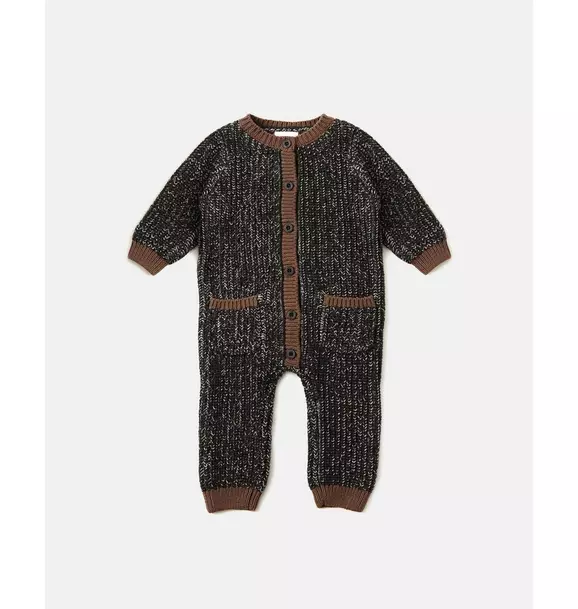 Long Sleeve Chunky Romper - Black Melange/Brown