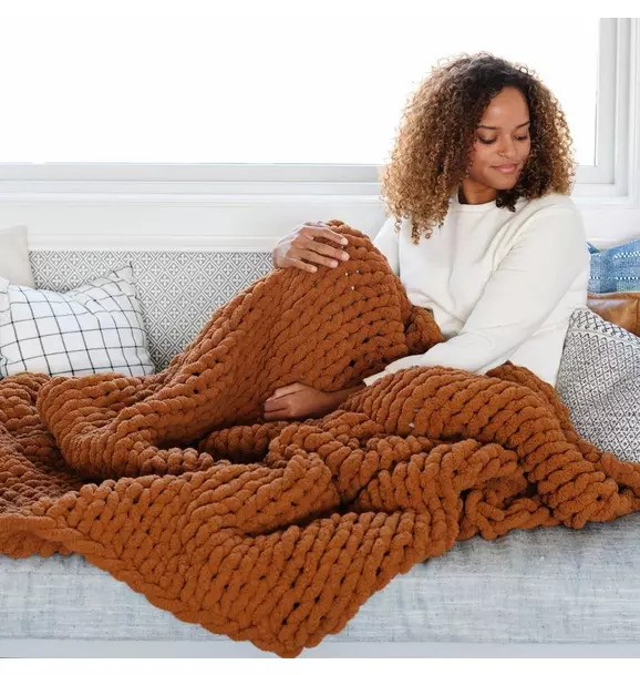 Chunky Knit Large Throw Blanket Ginger