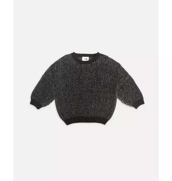 Long Sleeve Sweater Chunky - Black Melange/Brown