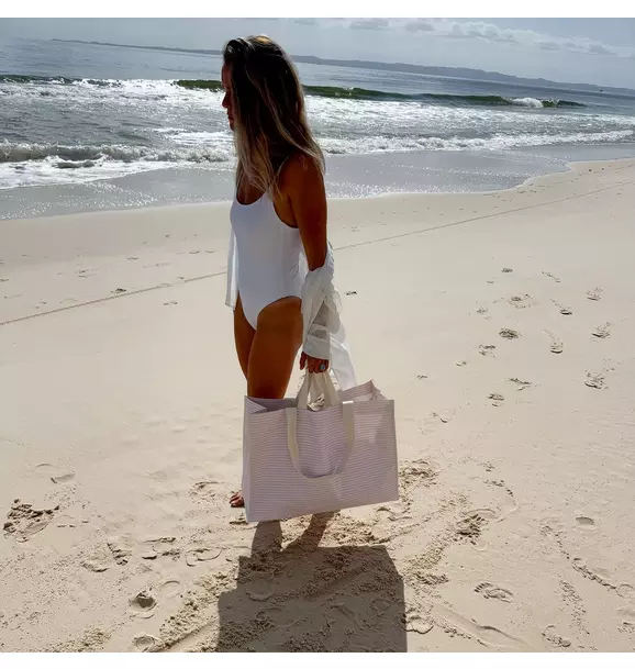 Carryall Beach Bag: Lazy Days Pink Stripe