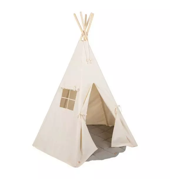 “Beige” Teepee and "Grey Linen" Round Mat Set