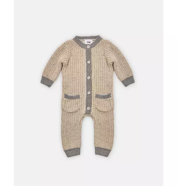 Long Sleeve Chunky Romper - Oat/Heather Grey