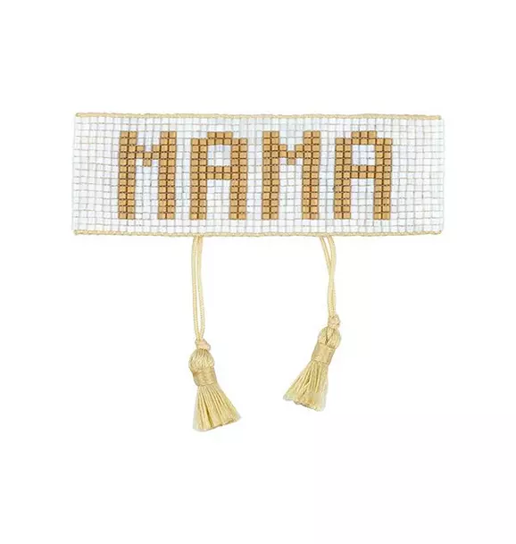 White & Gold MAMA Beaded Bracelet
