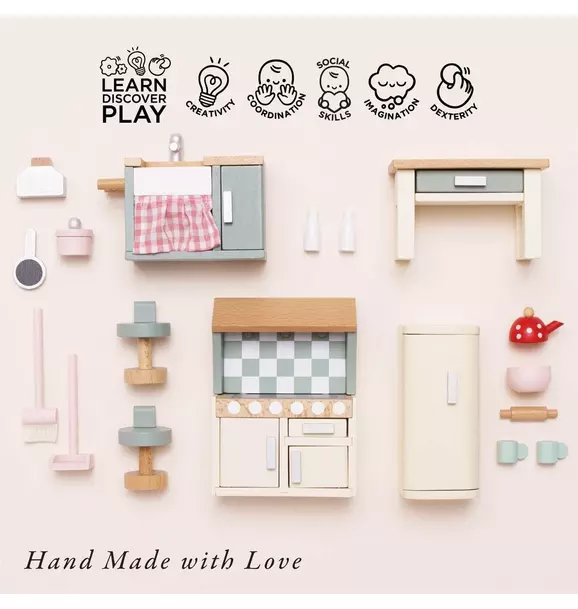 Wooden Dolls house Kitchen Furniture - 20 Piece