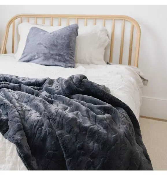 Patterned Faux Fur Throw Blanket in Charcoal