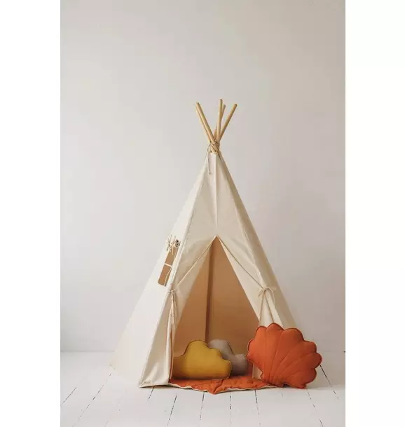 “Beige” Teepee and "Grey Linen" Round Mat Set