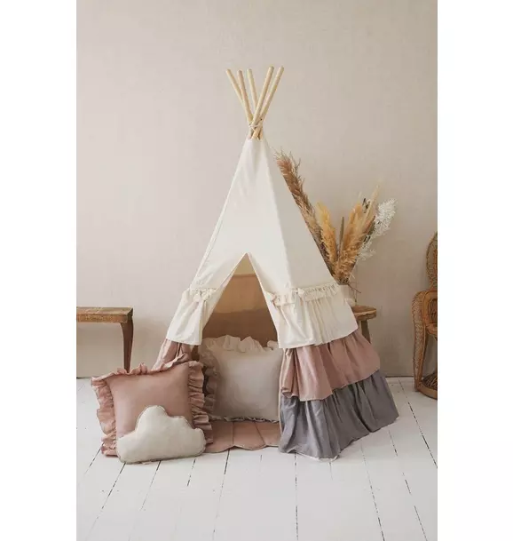 “Powder Frills” Teepee Tent with Frills and "Powder Pink" Shell Mat Set