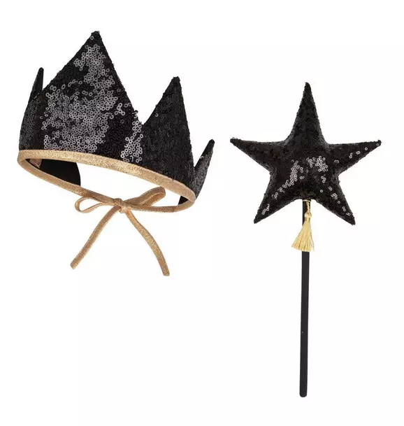 “Black Sequins” Crown and Wand Magic Set