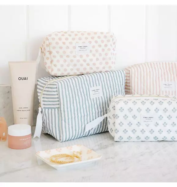 Blue Stripe Large Cosmetic Pouch