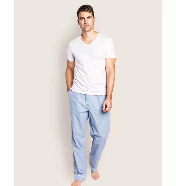 Men's Twill Pajama Pants in French Blue Seersucker