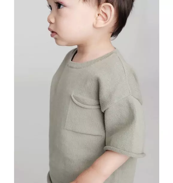 Boxy Cotton Tee Pocket - Sage