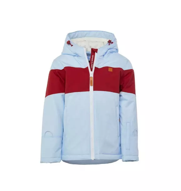 Cloud Blue Winter Coat with Red Rugby Stripe