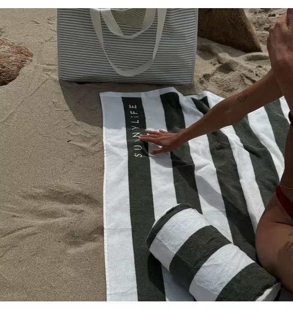 Inflatable Beach Pillow: Vacay Olive Stripe