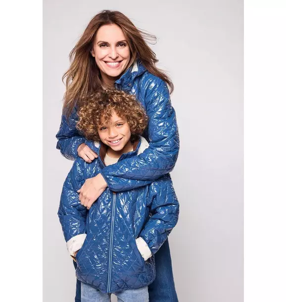 Shiny Mountain Blue Quilted Puffer Coat