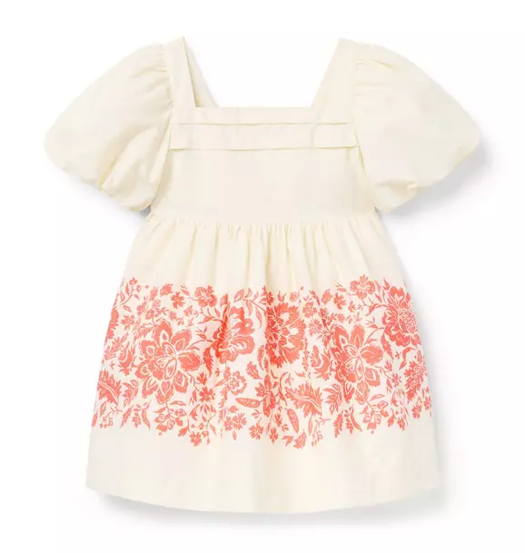 Floral Border Puff Sleeve Dress