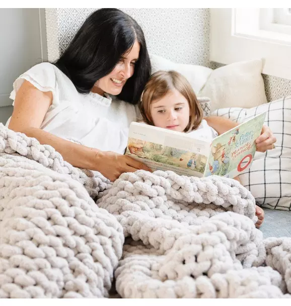 Chunky Knit Large Throw Blanket Moonbeam