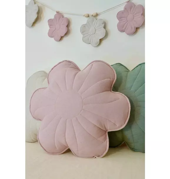 Linen "Powder Rose" Flower Pillow