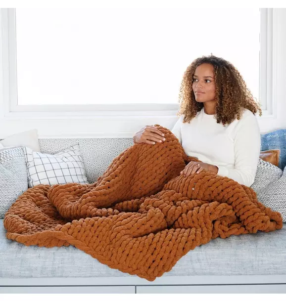 Chunky Knit Large Throw Blanket Ginger