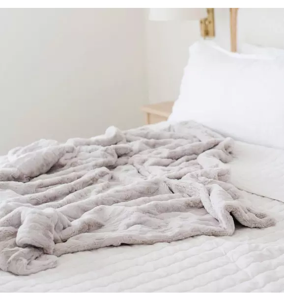 Patterned Faux Fur Throw Blanket in Feather