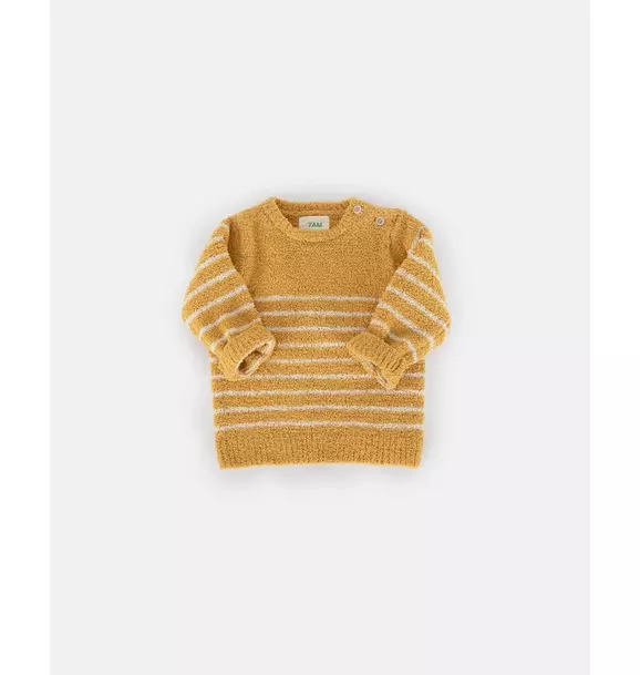 Striped Long Sleeve Top Fuzzy - Amber/Ecru