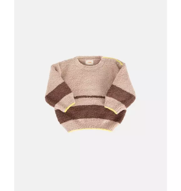 Boxy Striped Sweater Fuzzy - Pecan/Choco