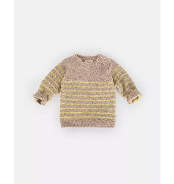 Striped Long Sleeve Top Fuzzy - Pecan/Chartreuse