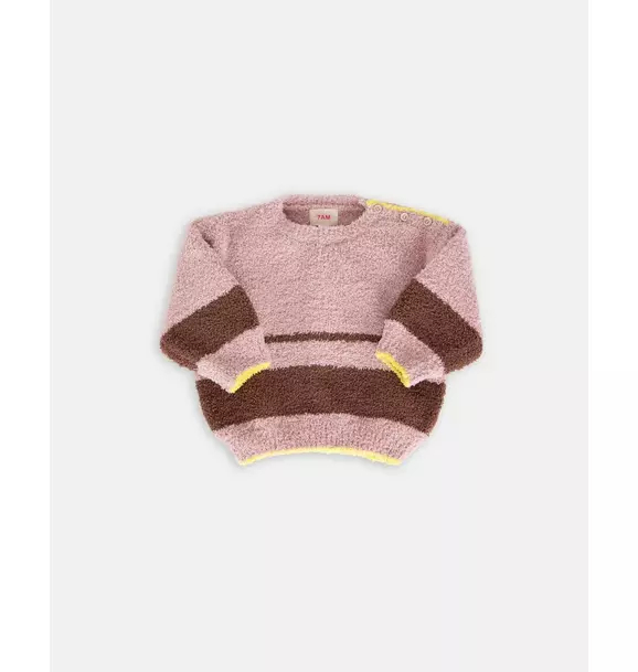 Boxy Striped Sweater Fuzzy - Ash Rose/Choco