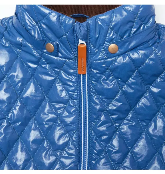 Shiny Mountain Blue Quilted Puffer Coat