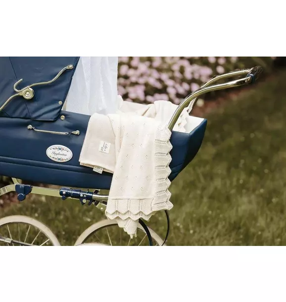 Scalloped Pointelle Baby Blanket Natural