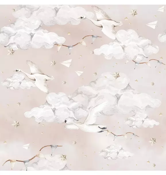 Magic Swans Pink Wallpaper