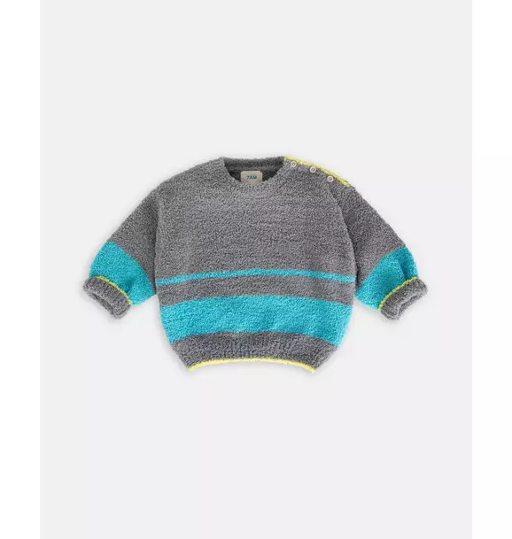Boxy Striped Sweater Fuzzy - Gris/Bright Cyan