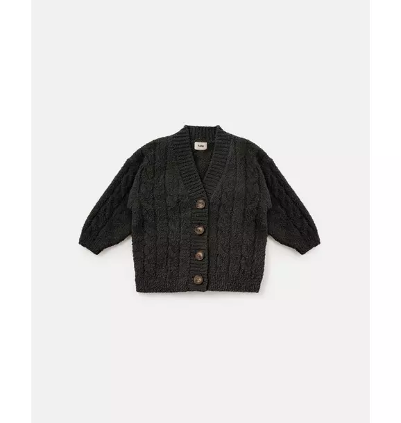 Cable Cardigan Fuzzy - Black Melange