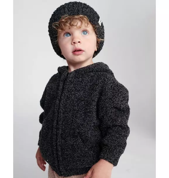 Zip Up Hoodie Fuzzy - Black Melange