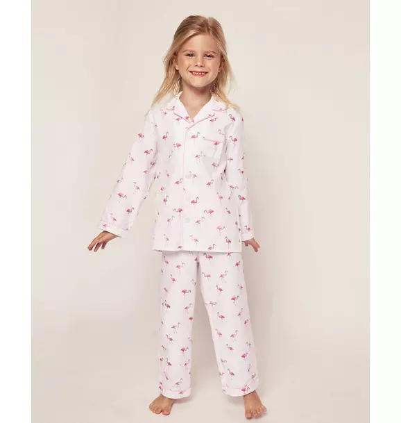 Kid's Twill Pajama Set in Flamingos