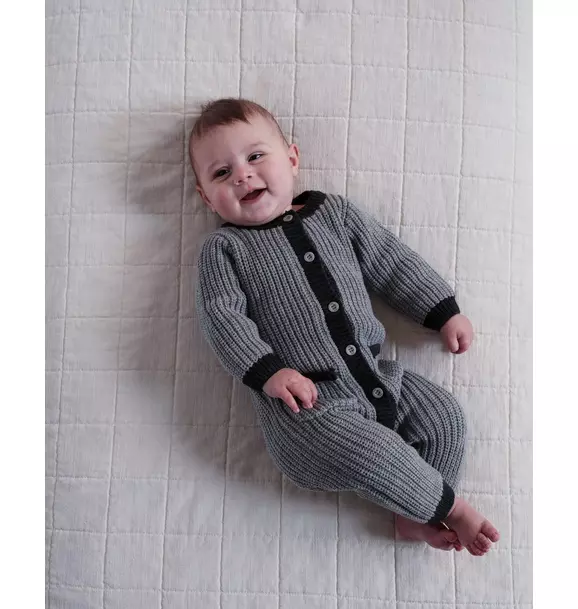 Long Sleeve Chunky Romper - Heather Grey/Black