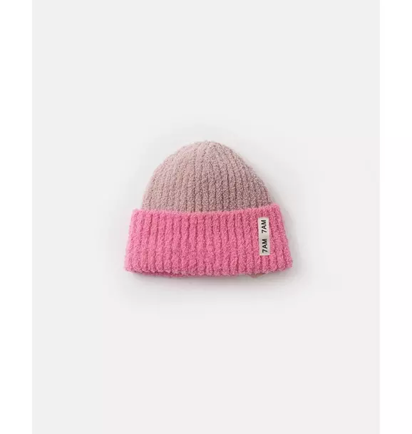 2-Tone Ribbed Beanie Fuzzy - Ash Rose/Vivid Pink