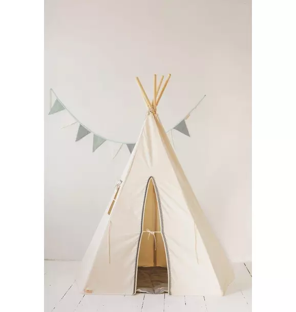 “Grey Pompoms” Teepee Tent with Pompoms