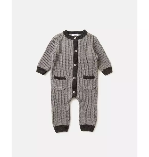 Long Sleeve Chunky Romper - Heather Grey/Black